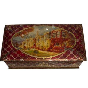 Vintage McVitie & Price Edinburgh Tin Box Haddon Hall Illustration Hinged Red